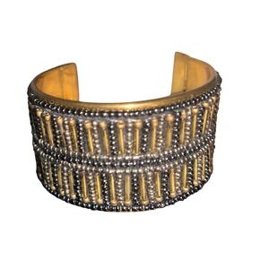 Boho Beaded Wide Cuff Bracelet Gold Gunmetal Geometric Statement Bangle Womens